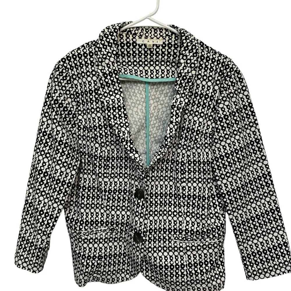 Cabi Du Jour Blazer 3/4 Sleeve Fitted Stretch Cotton Blend Black white pattern